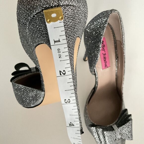 Betsey Johnson Heels 8.5M Pewter Prince Glitter Point-toe D’orsay Bow Stiletto - Picture 8 of 13